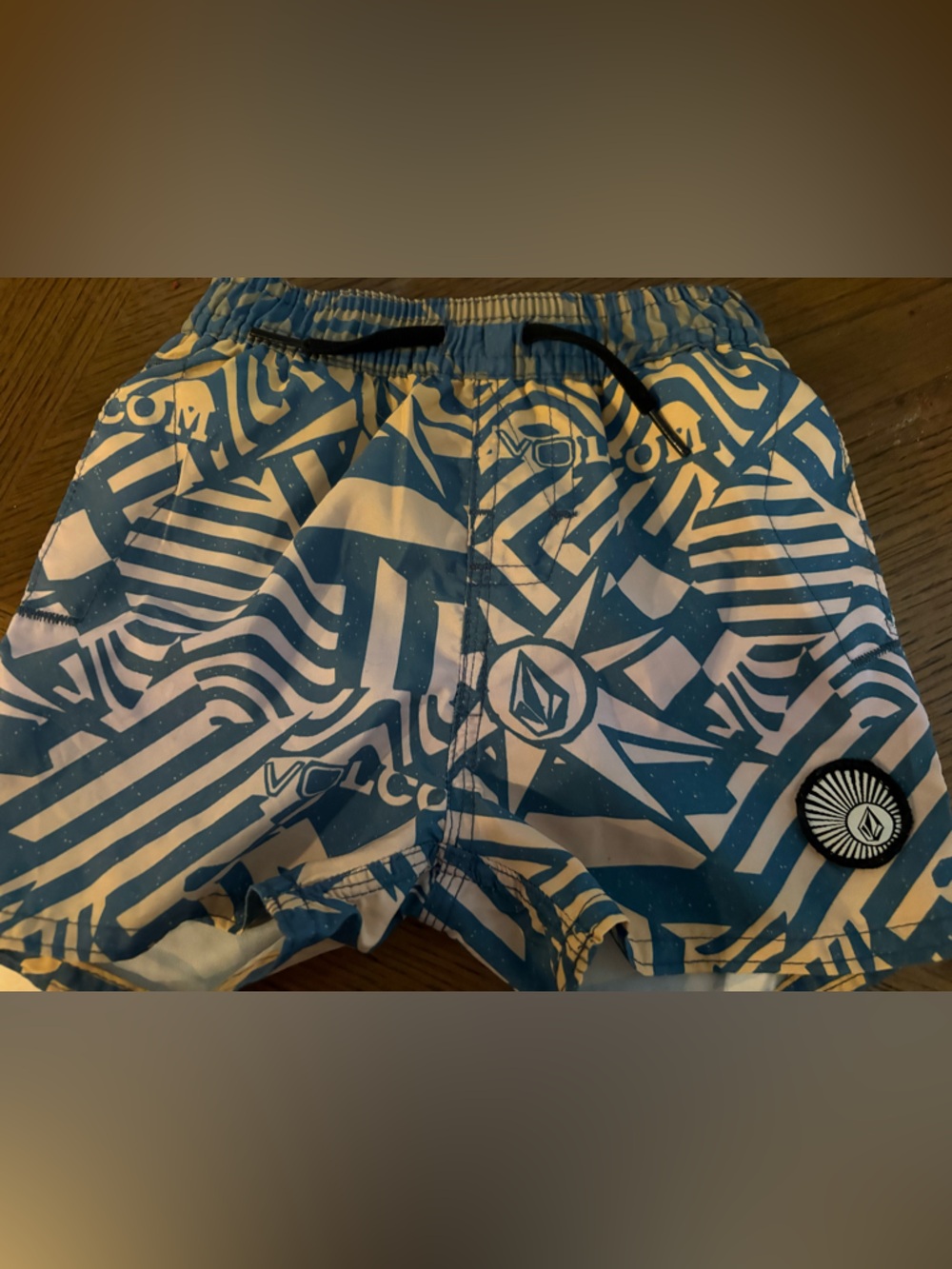 Volcom Teal & White Graphic Swim Trunks